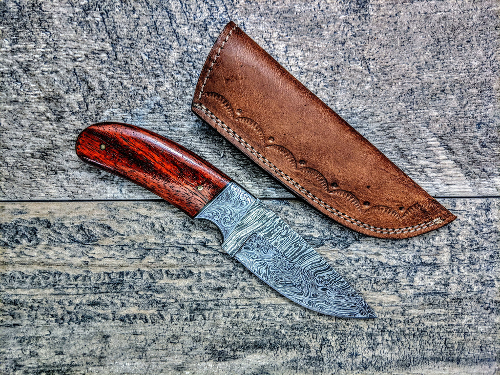HTSE-22 / Damascus Skinner / HAND ENGRAVED Bolster / Exceptional Art / Hometown Knives / Metal Engraving