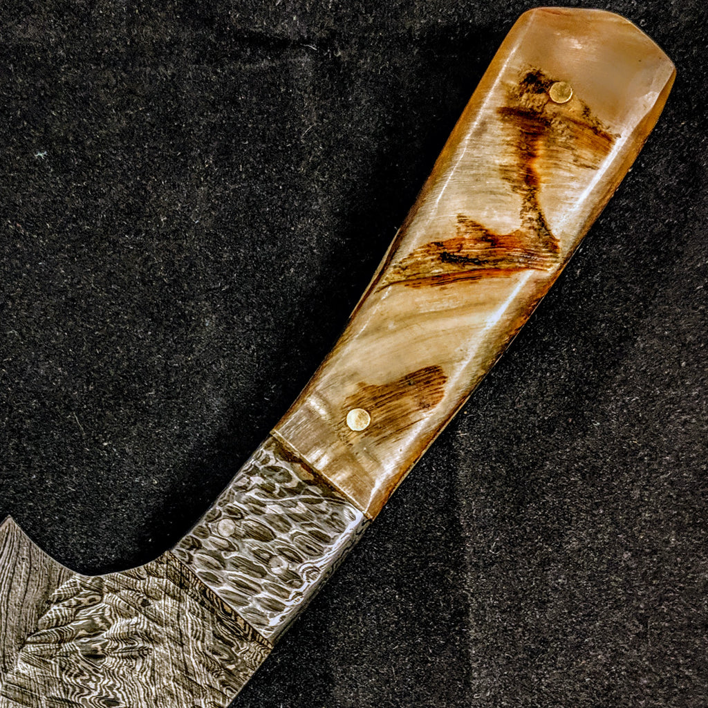 HTB-01  HANDFORGED Damascus Skinner Knife / Ram Horn Handle / One Elk Knife / Camping / Hunting Game - HomeTown Knives