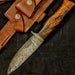 HT-21B  Damascus Knife custom handmade  Skinner / Sanmai / Rose Wood w/ Blue Resin Handle / Camping / Hunting - HomeTown Knives