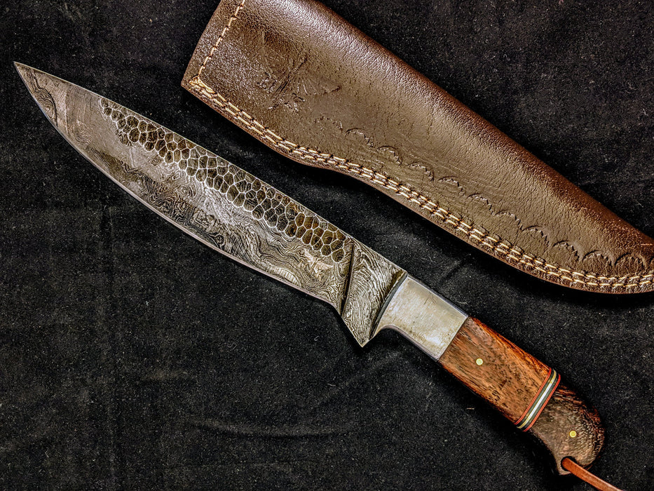 HTB-9  HANDFORGED Damascus Bowie Hunter Knife / Walnut & Micarta Handle / Camping / Hunting Game / Throwing Knife - HomeTown Knives