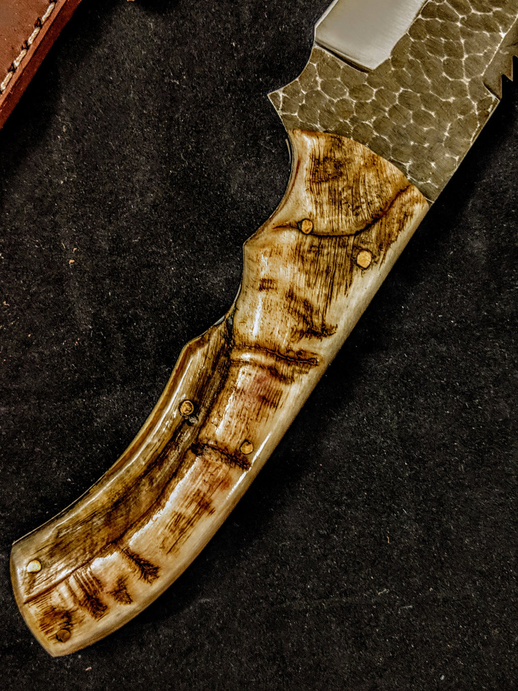 HTB-10  HANDFORGED D2 Bowie Hunter Knife with SAW / Ram Horn Handle / Camping / Hunting Game / Tactical / Throwing Knife - HomeTown Knives