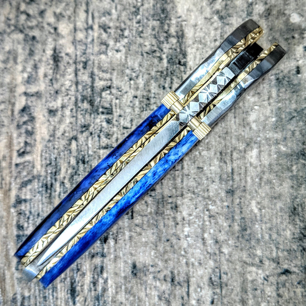 HTM-6 D2 Tool Steel Pocket Knife / Folder / Blue Bone / Handcrafted / Hometown Knives / Hole Pivot Opening /