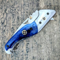 HTM-6 D2 Tool Steel Pocket Knife / Folder / Blue Bone / Handcrafted / Hometown Knives / Hole Pivot Opening /