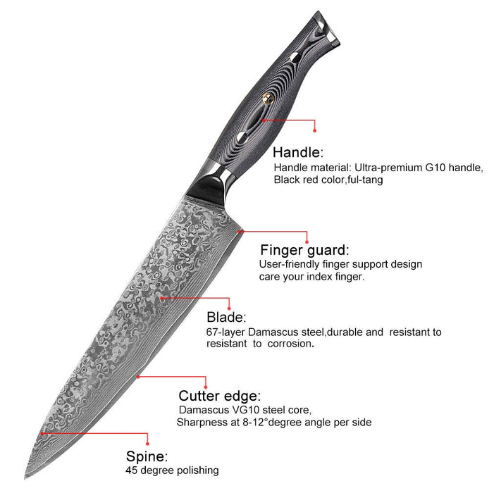 HTC-12 - VG10 Sanmai Stainless Damascus ǁ  8" Chef Knive ǁ Ergonomic ǁ Professional Chef ǁ Sharp & Holes Edge