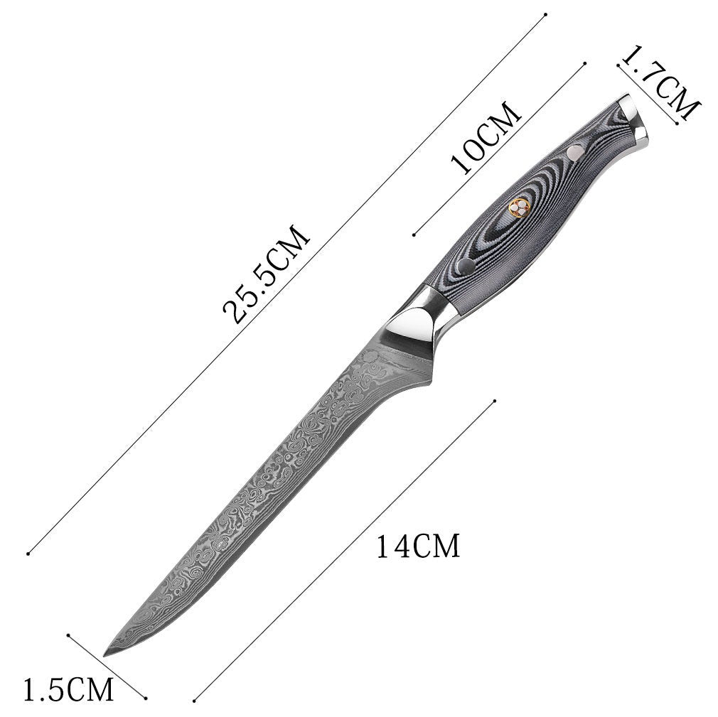 HTC-13 - Fillet Knife ǁ Black VG10 Sanmai Stainless Damascus ǁ Flexible ǁ Ergonomic ǁ Professional Chef ǁ Sharp & Holes Edge