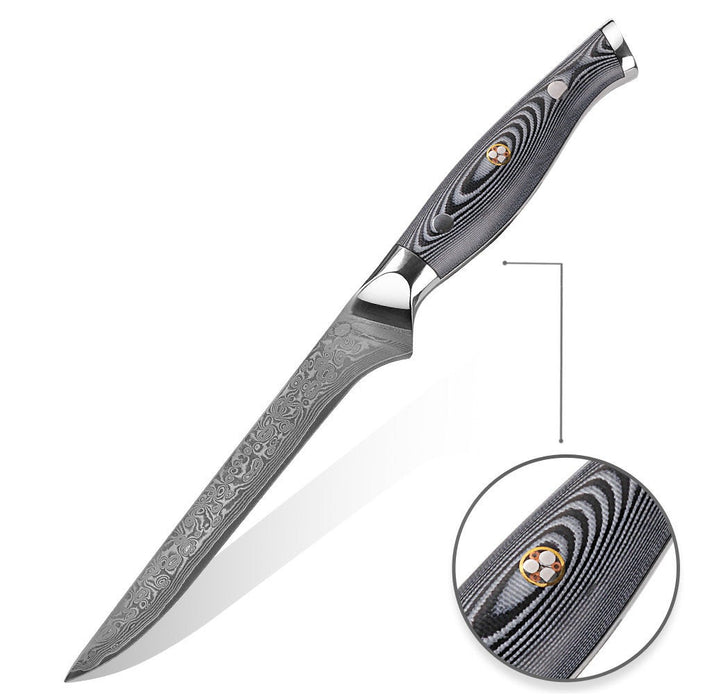 HTC-13 - Fillet Knife ǁ Black VG10 Sanmai Stainless Damascus ǁ Flexible ǁ Ergonomic ǁ Professional Chef ǁ Sharp & Holes Edge