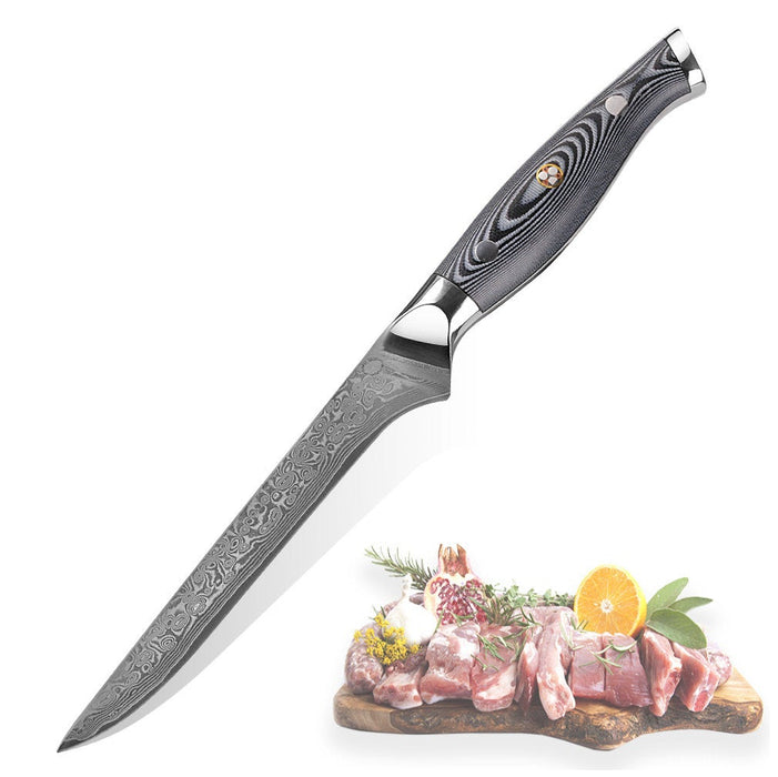 HTC-13 - Fillet Knife ǁ Black VG10 Sanmai Stainless Damascus ǁ Flexible ǁ Ergonomic ǁ Professional Chef ǁ Sharp & Holes Edge