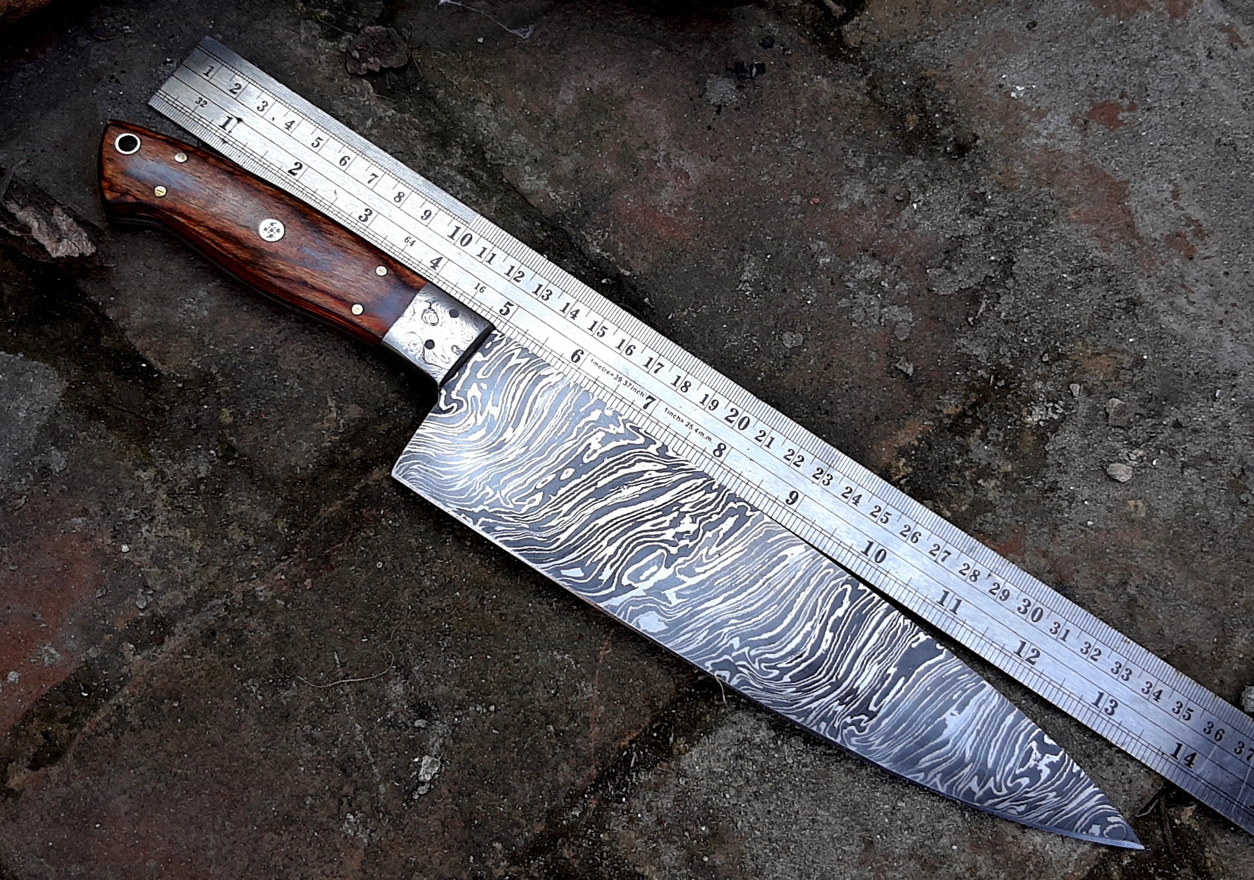 HTB-20  Damascus Knife custom handmade  Chef Knife / Oak Wood Handle