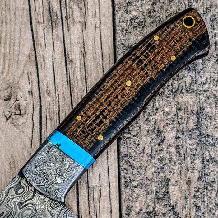 HTS475 Damascus 13" CHEF Knife // Turquoise Stone with Black Micarta Handle // Professional Grade // Sharp and Functional