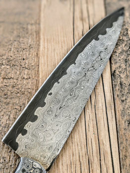 HTS476 Damascus 13" CHEF Knife // SANMAI // Turquoise Stone with Black Micarta Handle // Professional Grade // Sharp and Functional
