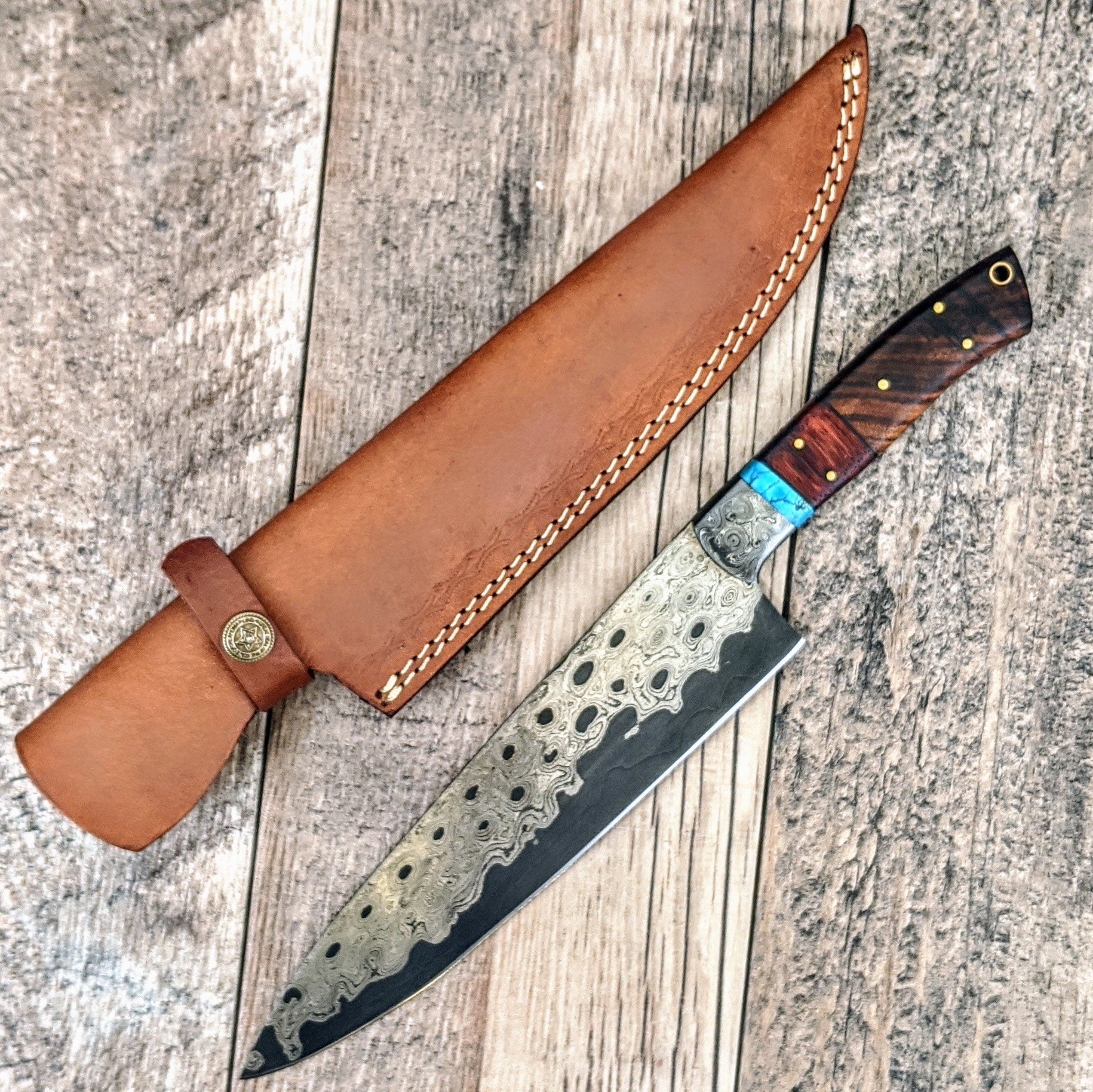 HTS478 Damascus 13" CHEF Knife // SANMAI // Turquoise Stone with Walnut and Paduk Handle // Professional Grade // Sharp and Functional