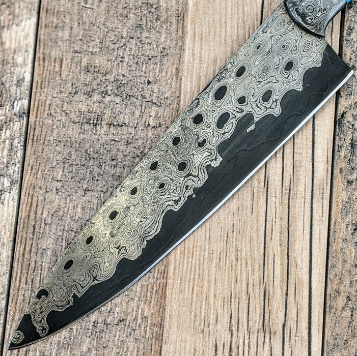 HTS478 Damascus 13" CHEF Knife // SANMAI // Turquoise Stone with Walnut and Paduk Handle // Professional Grade // Sharp and Functional