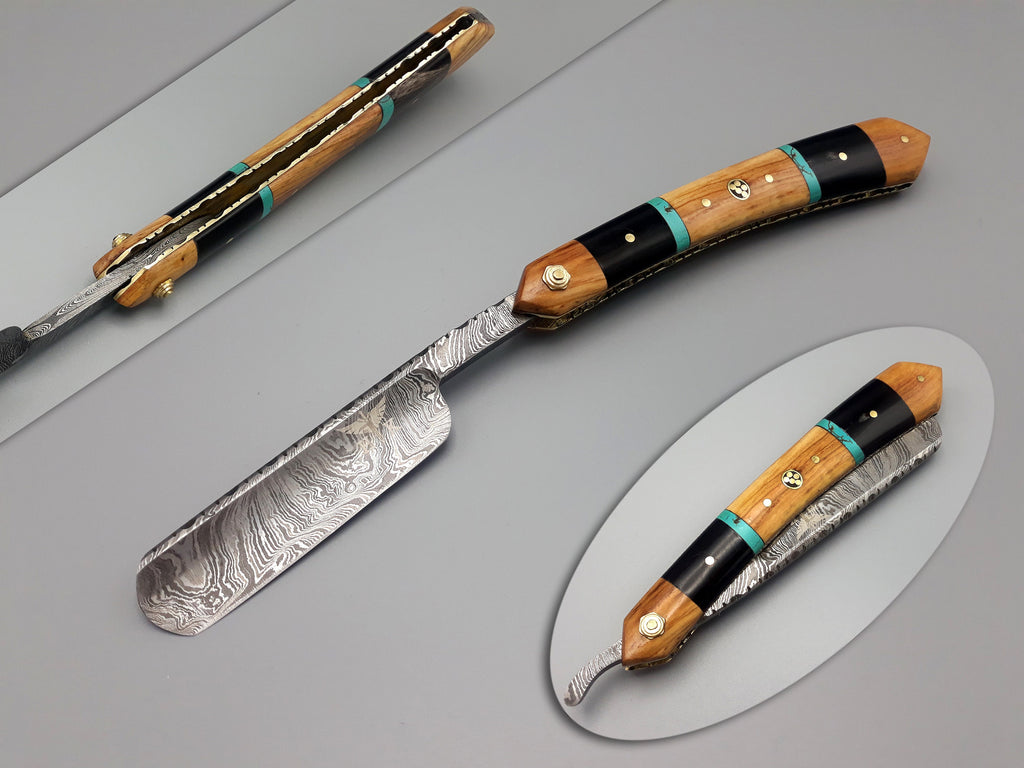 HTR-11 Damascus Straight Razor / Hand Forged Shaving Razor / Mens Beard Care / Beard Gifts / Mens Skincare / Mens Razor / Shaving Accessory