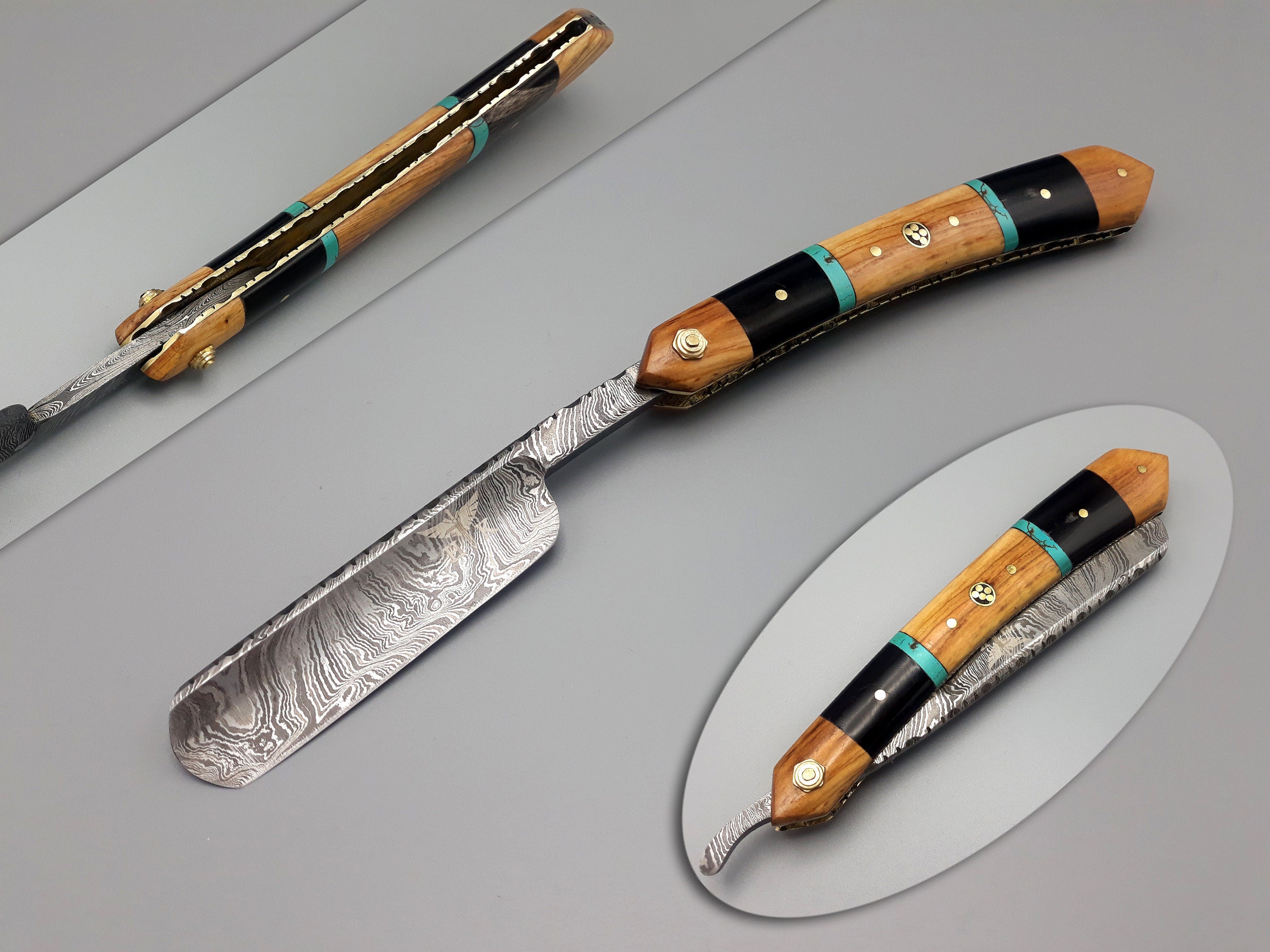 HTR-11 Damascus Straight Razor / Hand Forged Shaving Razor / Mens Beard Care / Beard Gifts / Mens Skincare / Mens Razor / Shaving Accessory