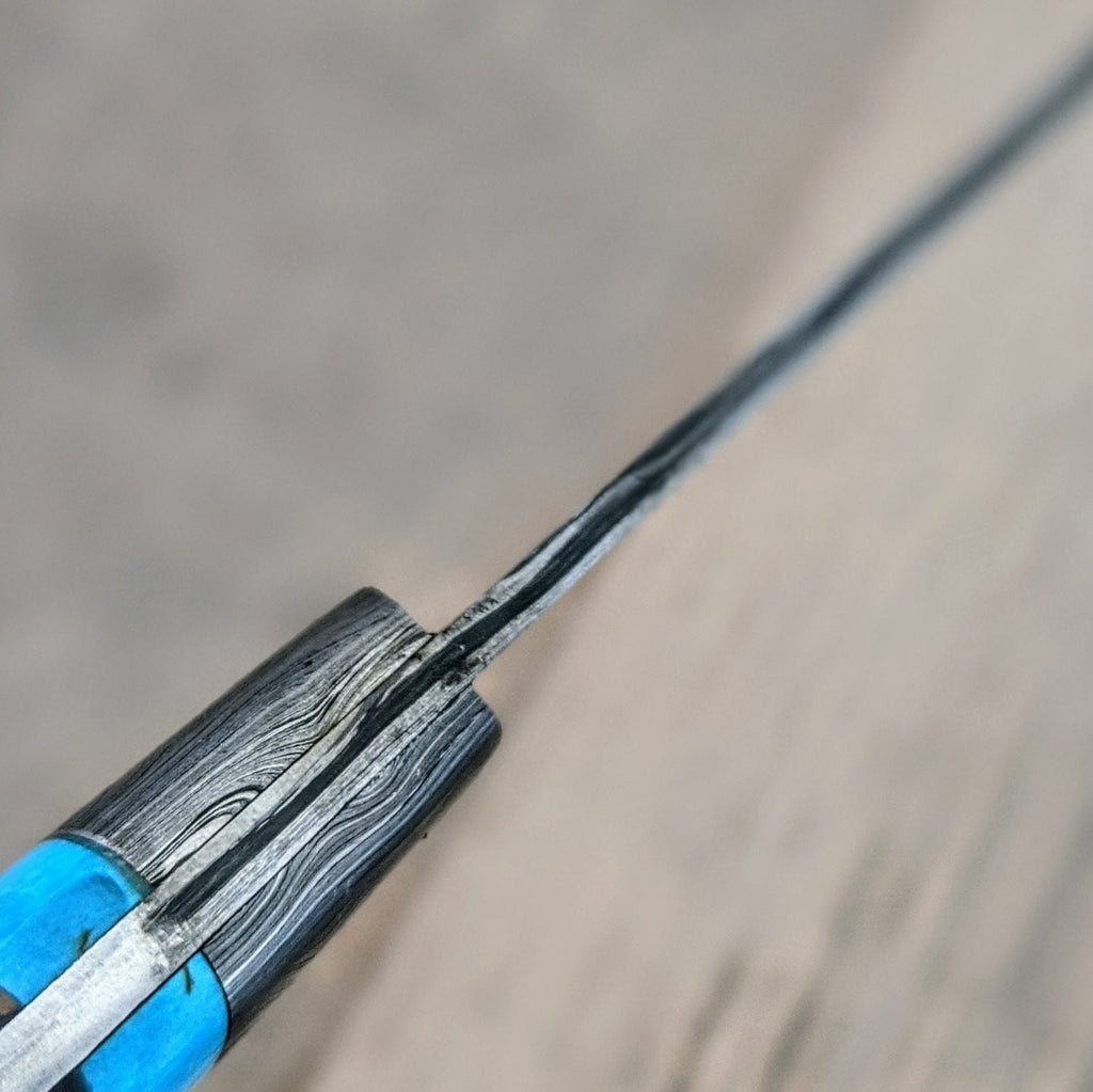 HTS475 Damascus 13" CHEF Knife // Turquoise Stone with Black Micarta Handle // Professional Grade // Sharp and Functional