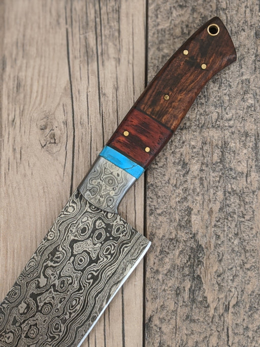 HTS476 Damascus 13" CHEF Knife // Turquoise Stone with Walnut and Paduk Handle // Professional Grade // Sharp and Functional