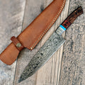HTS476 Damascus 13" CHEF Knife // Turquoise Stone with Walnut and Paduk Handle // Professional Grade // Sharp and Functional