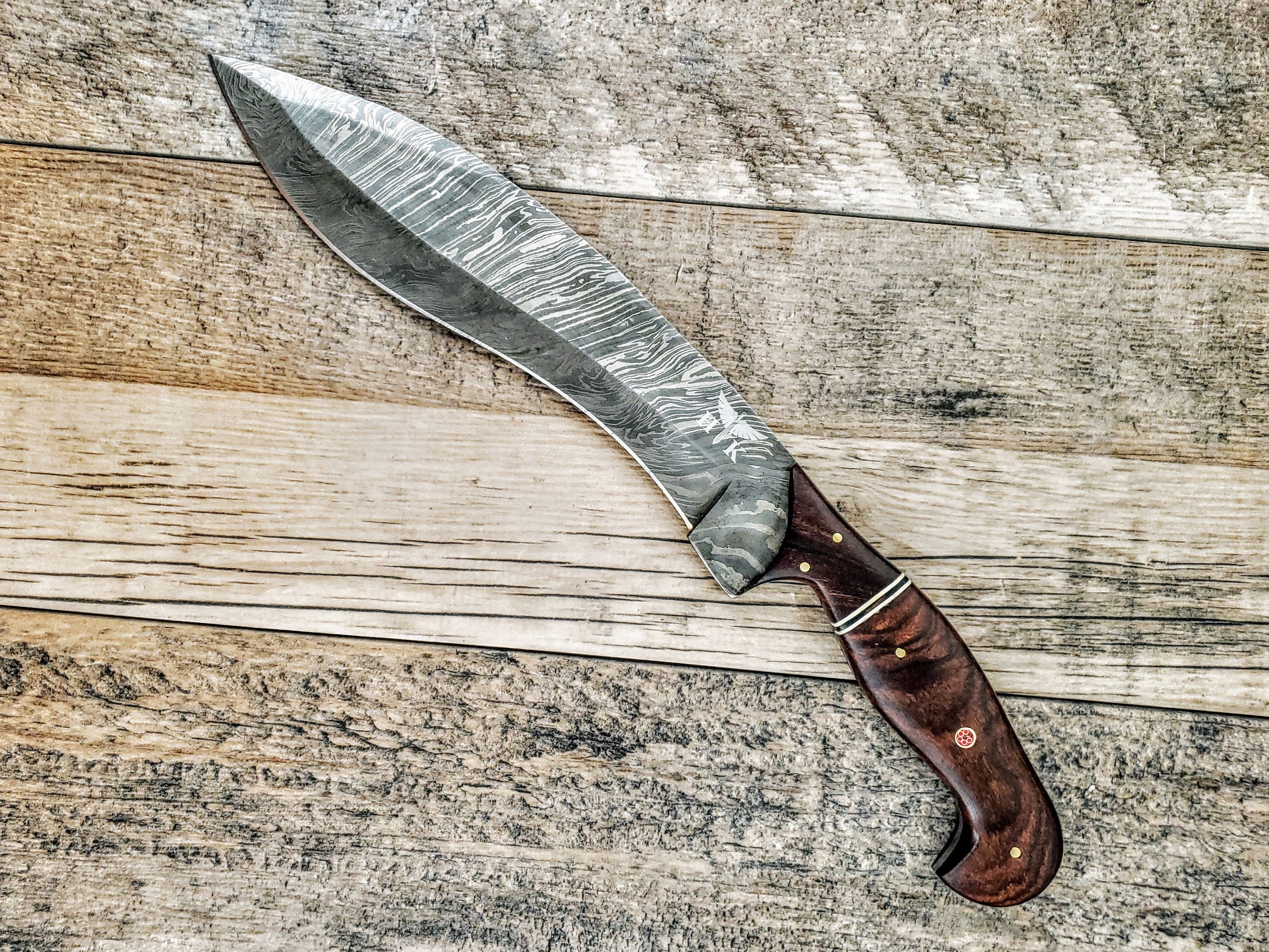 HTB-45 Damascus Kukhri // Sherpa // Gurkah // Custom handmade // Rose & Walnut Wood Handle // Full Tang