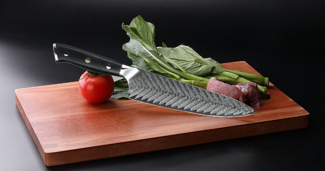 HTC-16 - VG10 Sanmai Stainless Arrow Damascus ǁ  8" Chef Knive ǁ Ergonomic ǁ Professional Chef ǁ Sharp Edge