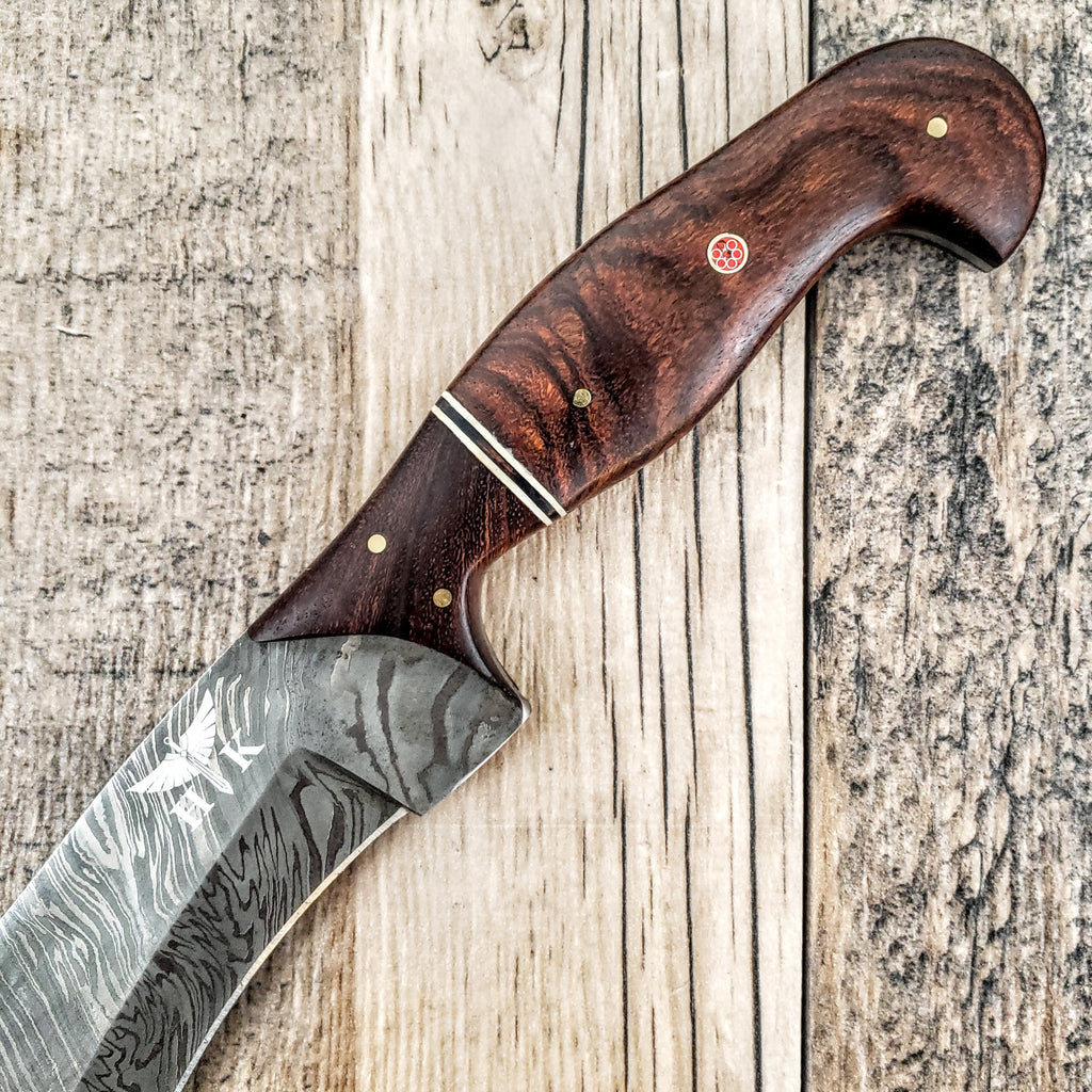 HTB-45 Damascus Kukhri // Sherpa // Gurkah // Custom handmade // Rose & Walnut Wood Handle // Full Tang