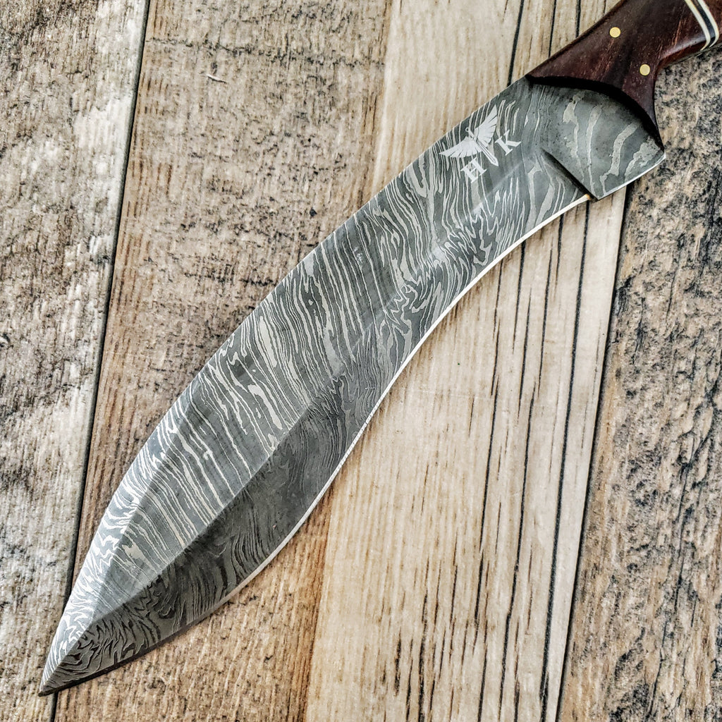 HTB-45 Damascus Kukhri // Sherpa // Gurkah // Custom handmade // Rose & Walnut Wood Handle // Full Tang
