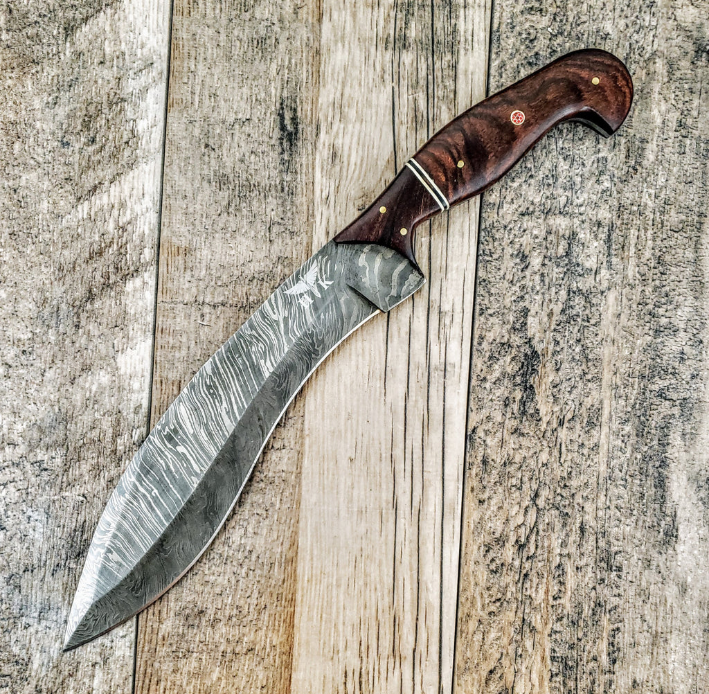 HTB-45 Damascus Kukhri // Sherpa // Gurkah // Custom handmade // Rose & Walnut Wood Handle // Full Tang