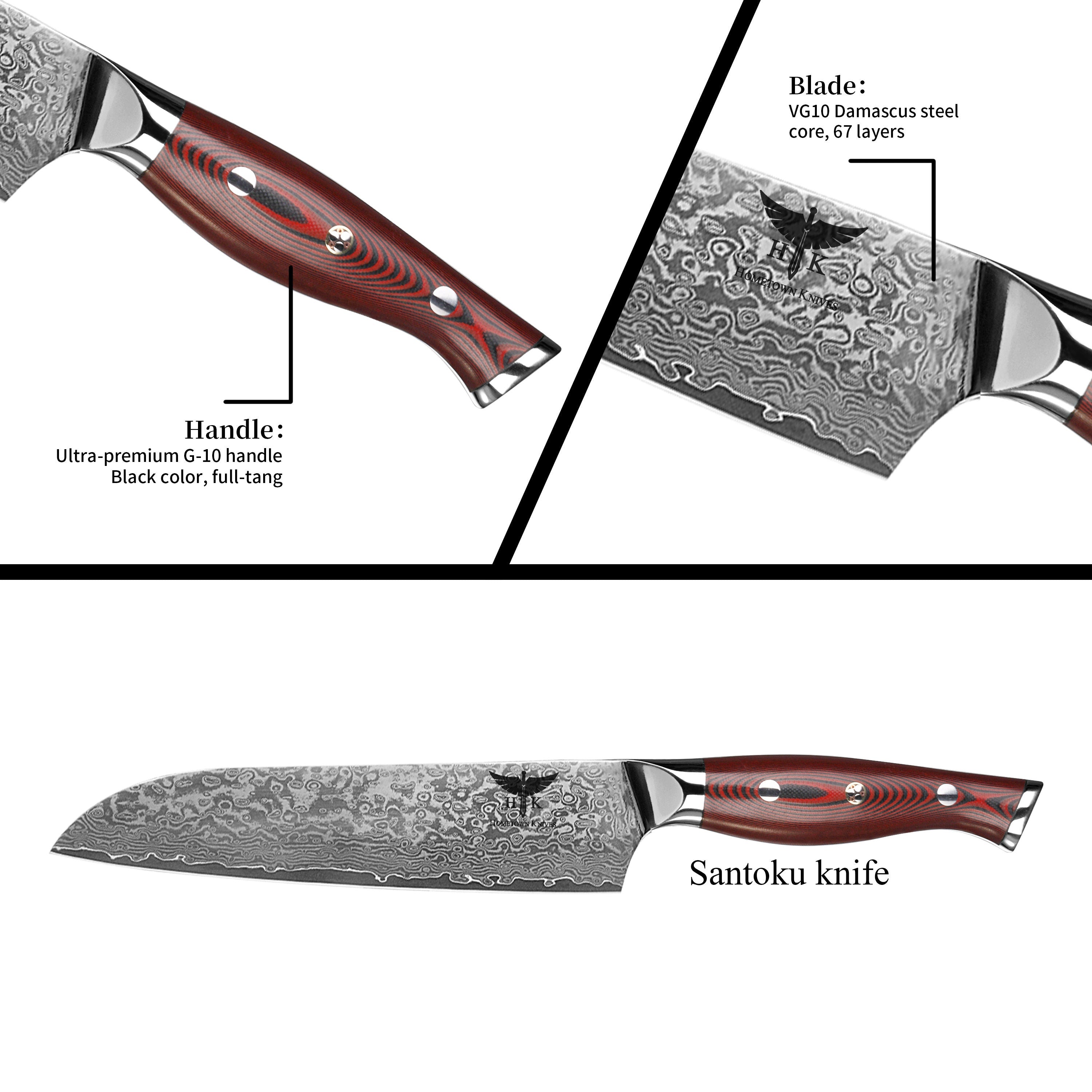 HTC-9 - VG10 Sanmai Stainless Damascus ǁ Santuko 8" Chef Knive ǁ Ergonomic ǁ Professional Chef ǁ Sharp & Holes Edge - HomeTown Knives