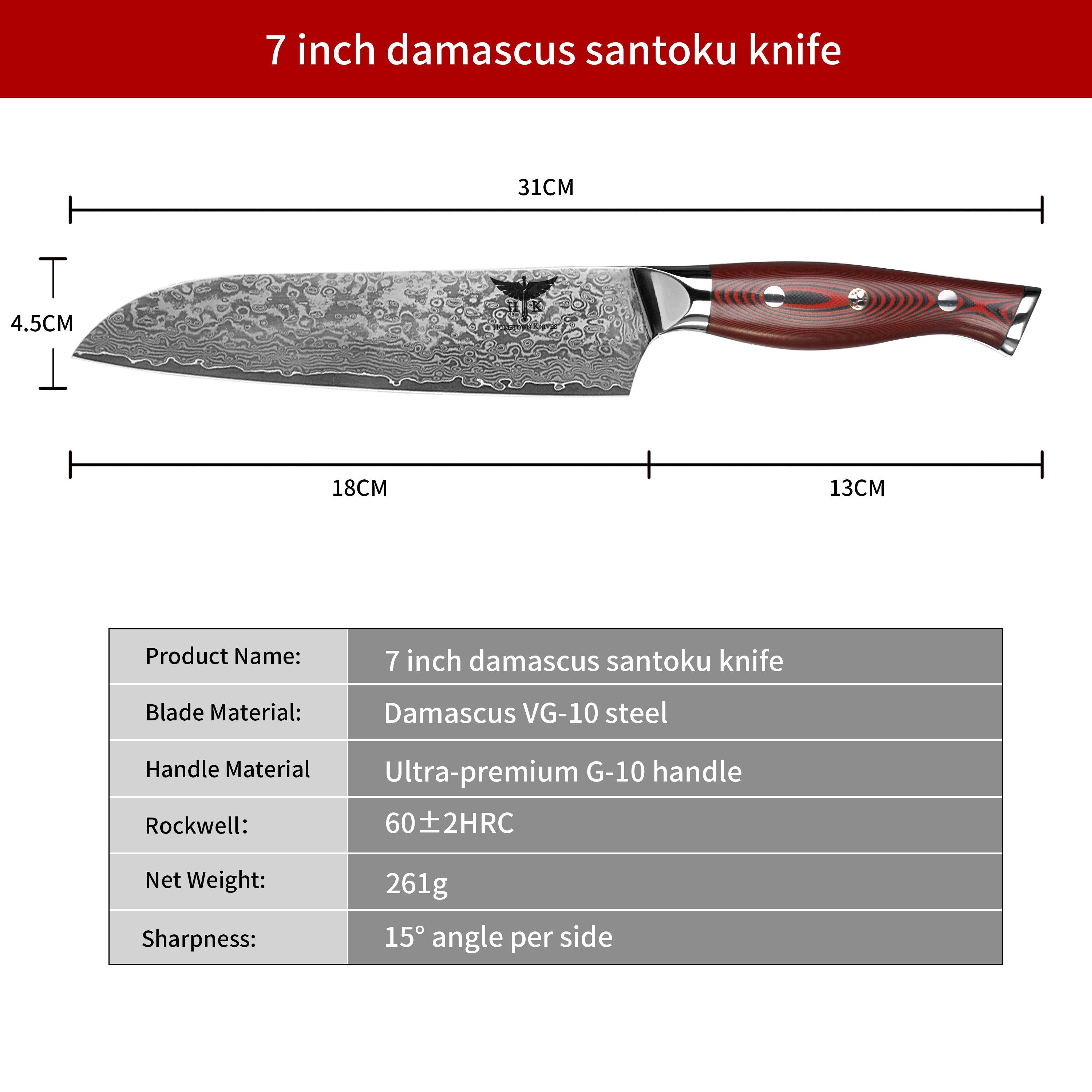 HTC-9 - VG10 Sanmai Stainless Damascus ǁ Santuko 8" Chef Knive ǁ Ergonomic ǁ Professional Chef ǁ Sharp & Holes Edge - HomeTown Knives
