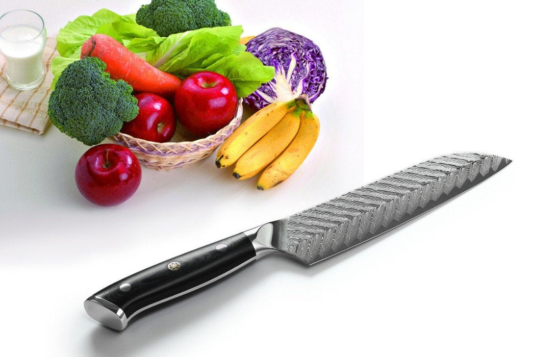 HTC-15 - VG10 Sanmai Stainless Arrow Damascus ǁ Santuko 8" Chef Knive ǁ Ergonomic ǁ Professional Chef ǁ Sharp