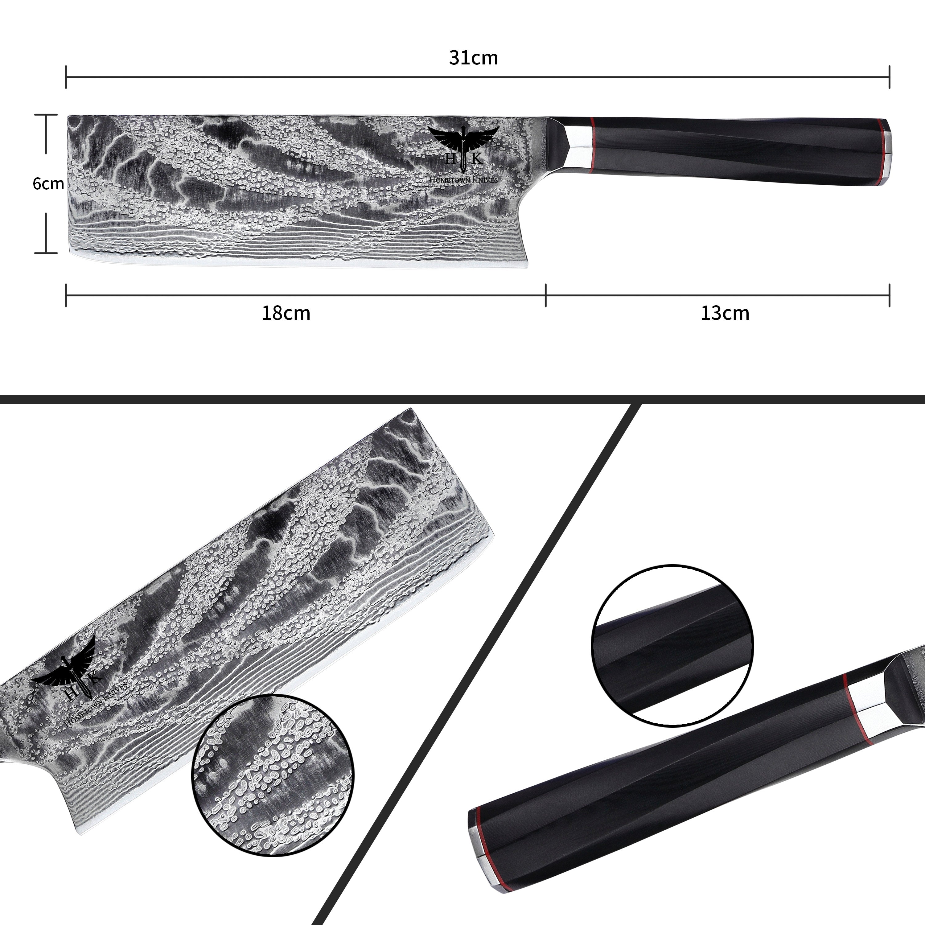 HTC-20 // JAPANESE NAKIRI Knife // 73 Layer Stainless AUS10 Damascus Steel // Cleaver Style // Sharp //  62HRc Hardness //