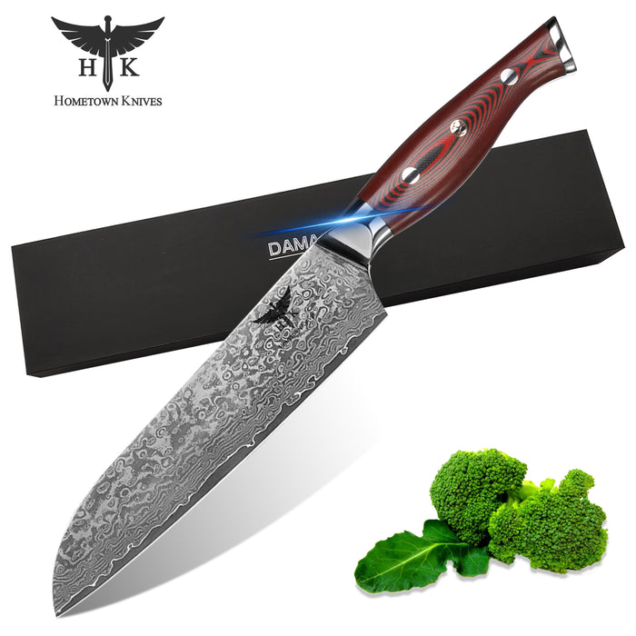 HTC-9 - VG10 Sanmai Stainless Damascus ǁ Santuko 8" Chef Knive ǁ Ergonomic ǁ Professional Chef ǁ Sharp & Holes Edge - HomeTown Knives