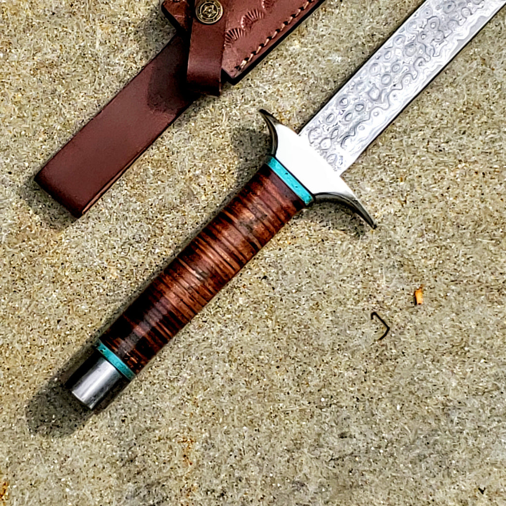 HTSWD1 // Katana Sword // Raindrop Sanmai Damascus // Wakizashi // Hand Forged // High Carbon Core // Leather Sheath