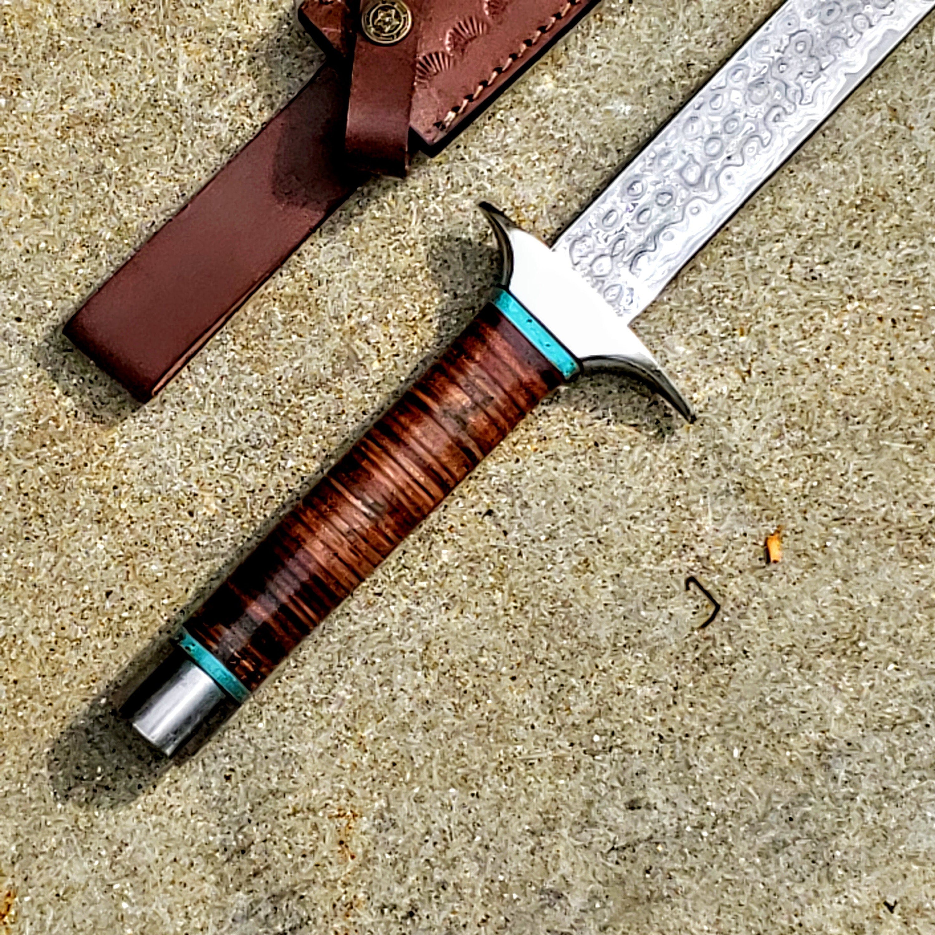 HTSWD1 // Katana Sword // Raindrop Sanmai Damascus // Wakizashi // Hand Forged // High Carbon Core // Leather Sheath