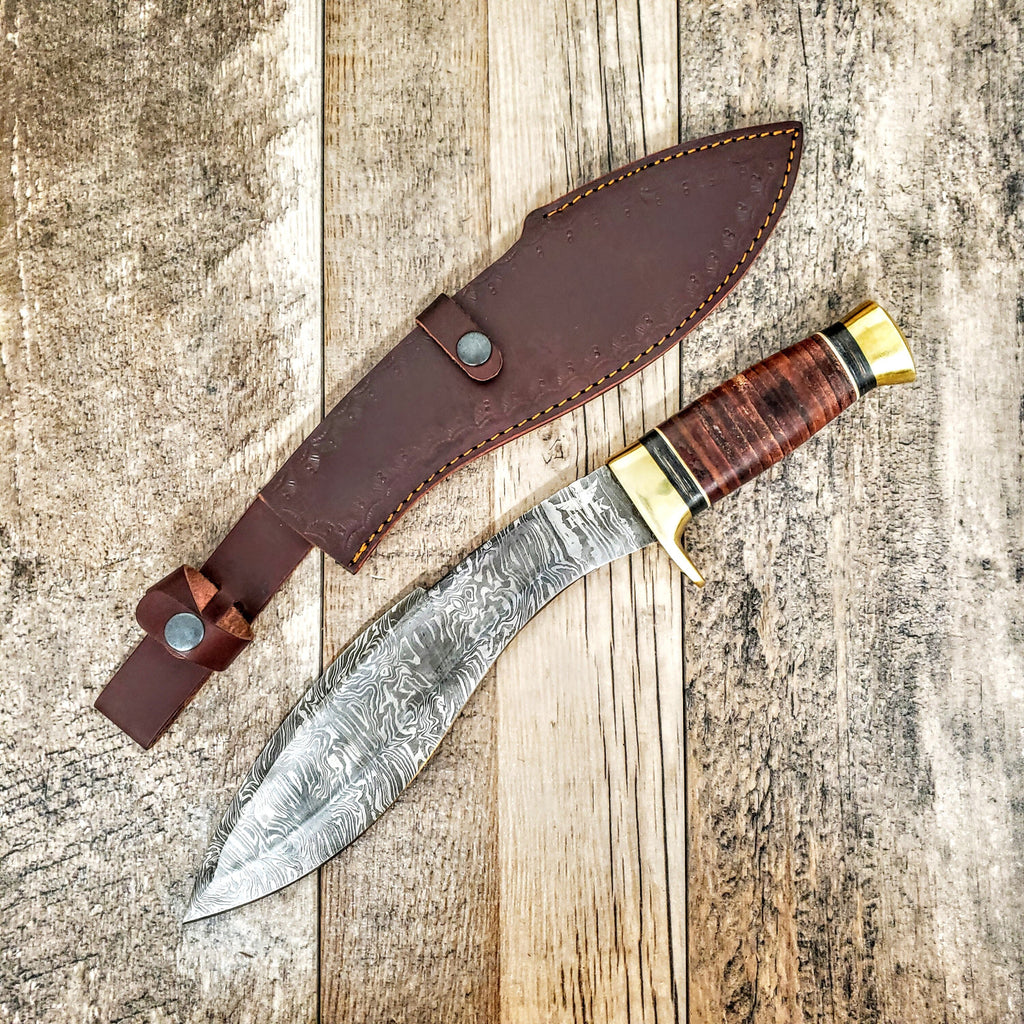 HTB-46 Damascus Kukhri // Kukri // Sherpa // Gurkah // Custom handmade // Rose & Walnut Wood Handle // Full Tang