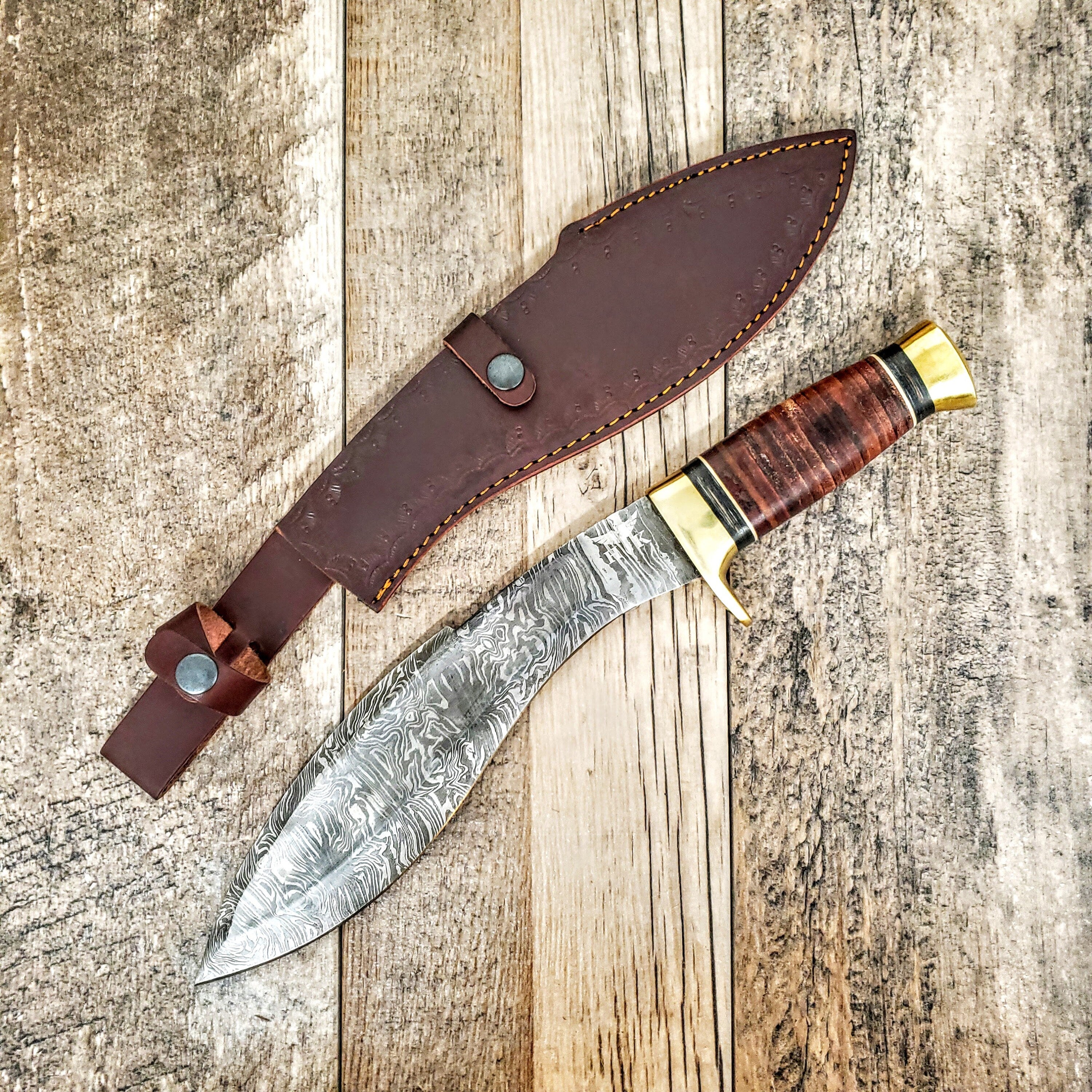 HTB-46 Damascus Kukhri // Kukri // Sherpa // Gurkah // Custom handmade // Rose & Walnut Wood Handle // Full Tang