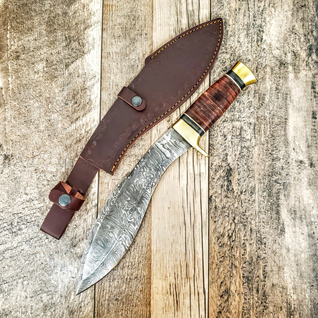 HTB-46 Damascus Kukhri // Kukri // Sherpa // Gurkah // Custom handmade // Rose & Walnut Wood Handle // Full Tang