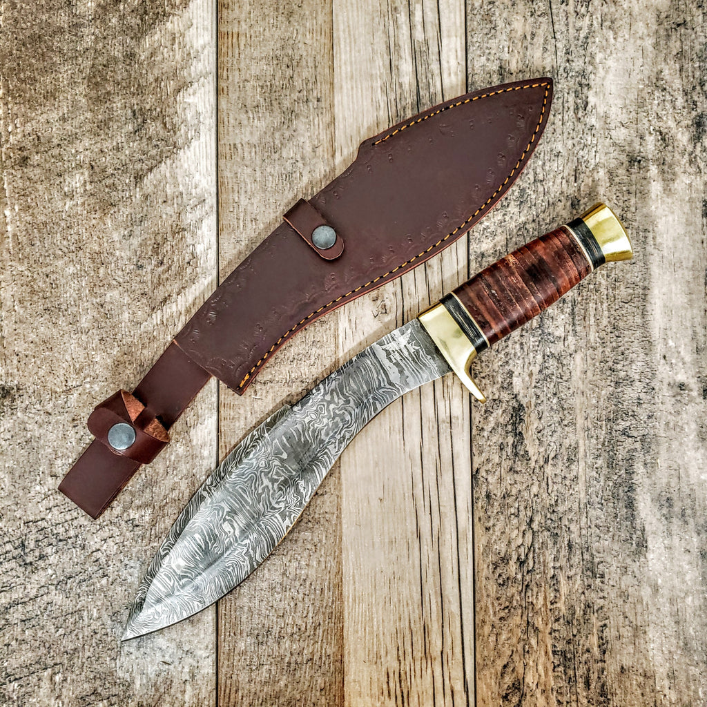 HTB-46 Damascus Kukhri // Kukri // Sherpa // Gurkah // Custom handmade // Rose & Walnut Wood Handle // Full Tang