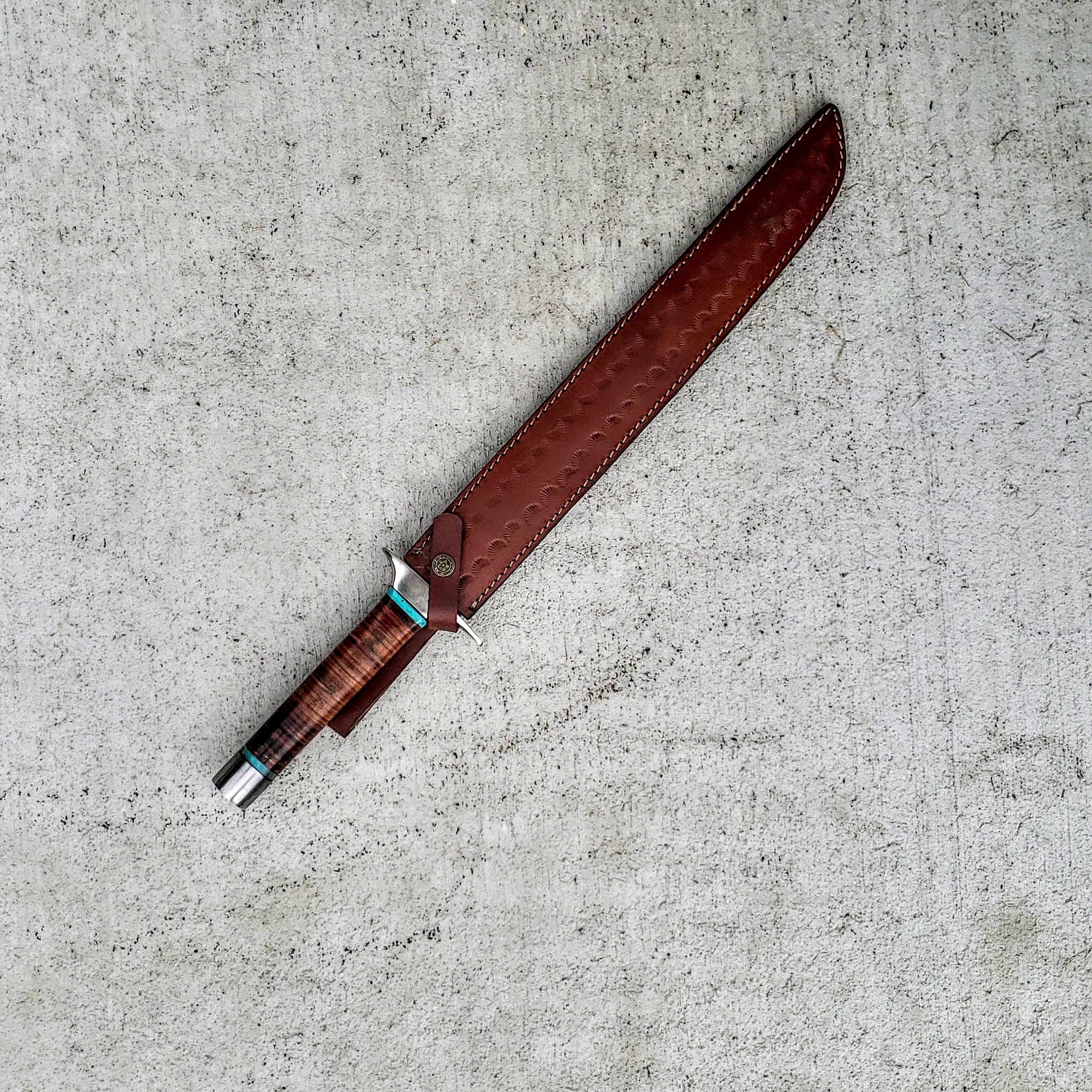 HTSWD1 // Katana Sword // Raindrop Sanmai Damascus // Wakizashi // Hand Forged // High Carbon Core // Leather Sheath