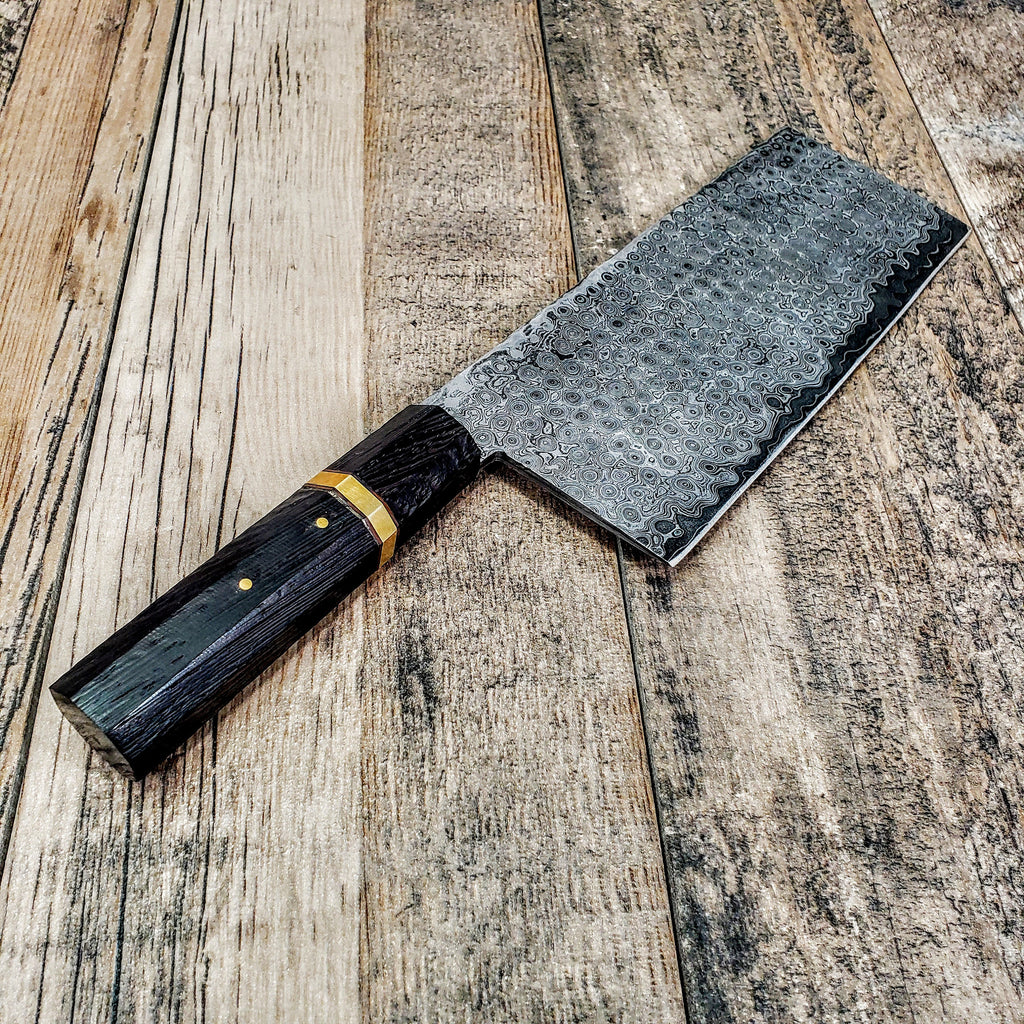 HTCLV1 Thick Sanmai Raindrop Japanese Meat Cleaver Damascus / Kitchen/ Handmade / Custom / Forged / Hand File Spine / Heafty