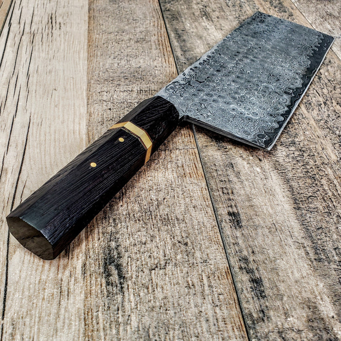 HTCLV1 Thick Sanmai Raindrop Japanese Meat Cleaver Damascus / Kitchen/ Handmade / Custom / Forged / Hand File Spine / Heafty
