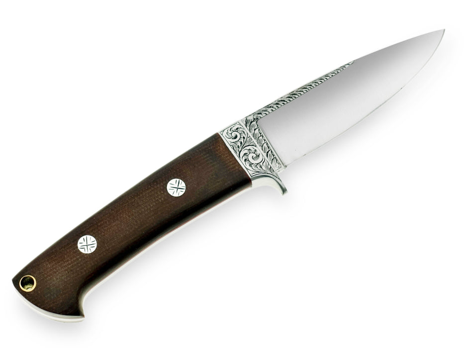 HOMETOWN KNIVES HTSE-34 Hand Engraved Knife/ Skinner / Hunting / Camping / Hand Made / Custom /Rose Wood Handle / 440C Steel