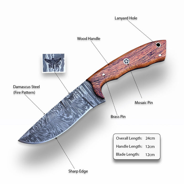 HomeTown Knives | HTS-3W Sweeping Skinner DAMASCUS | Camping | Hunting | Custom HAND Made
