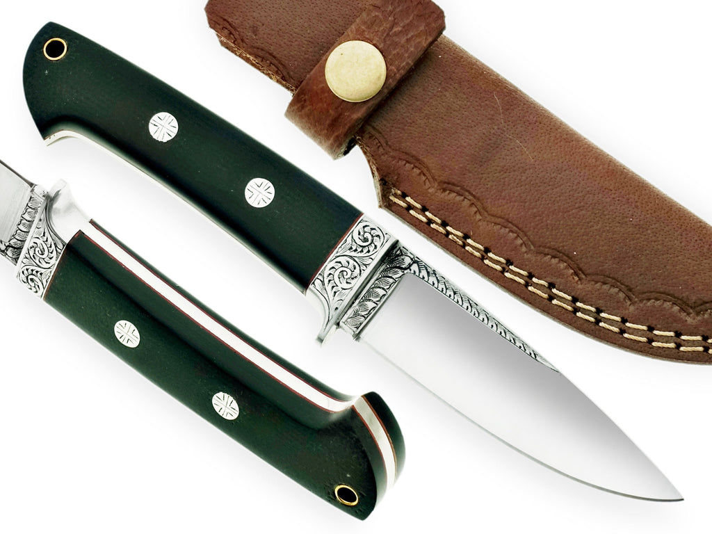 HTSE-33 Knife/ Skinner / HAND ENGRAVED /  Hunting / Camping / Hand Made / Micarta Handle / 440C / High Hardness