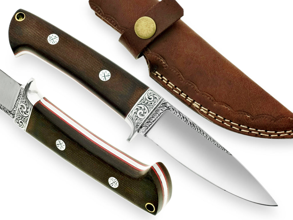 HOMETOWN KNIVES HTSE-34 Hand Engraved Knife/ Skinner / Hunting / Camping / Hand Made / Custom /Rose Wood Handle / 440C Steel