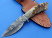 HTK-28 Custom handmade Damascus Skinner Knife / Ram Horn handle / Great quality - HomeTown Knives