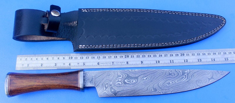 HTK-54 Custom Handmade Damascus Chef Knife / Rose Wood Handle