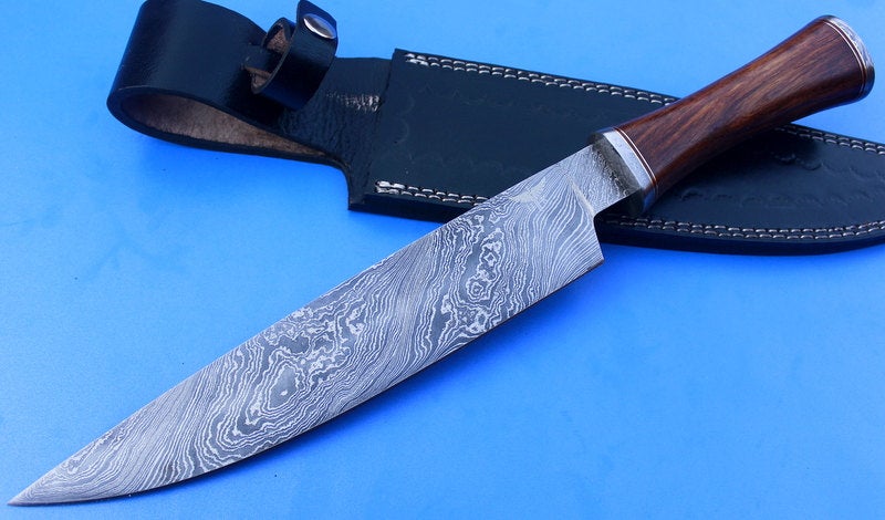 HTK-54 Custom Handmade Damascus Chef Knife / Rose Wood Handle