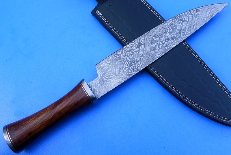 HTK-54 Custom Handmade Damascus Chef Knife / Rose Wood Handle