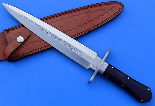 HTK-56 Damascus Knife custom handmade D2 Steel Dagger / Rose Wood handle / Great quality - HomeTown Knives