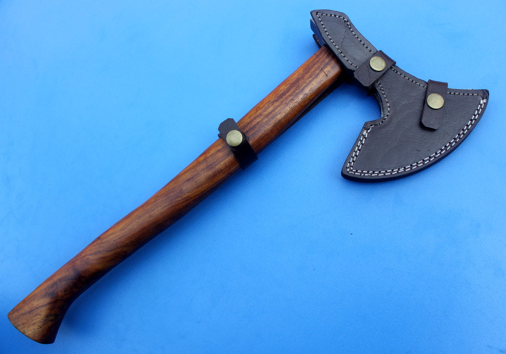HTK 69 -  Damascus Knife custom handmade tomahawk Axe / Beak Point on back side / Walnut Handle - HomeTown Knives
